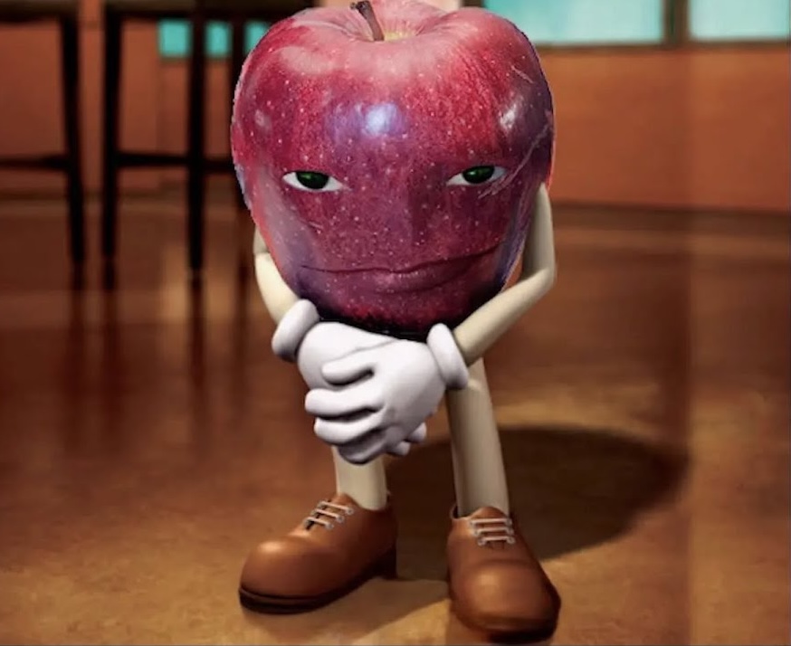 Apple guy posing.